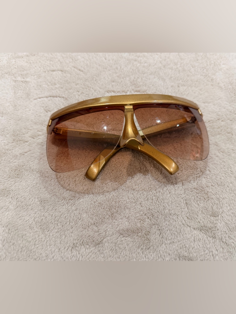 Vintage Courreges  sunglasses Oversized Metallic Gold Shield Sunglasses